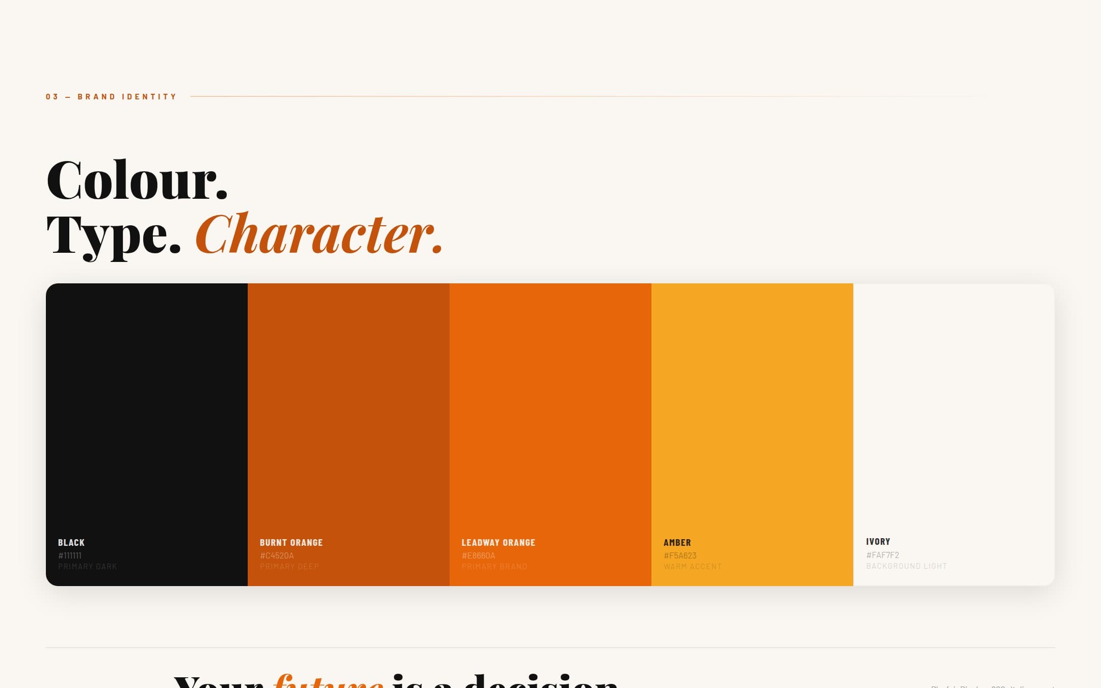 Leadway Pensure pitch: brand colour palette with hex values and roles