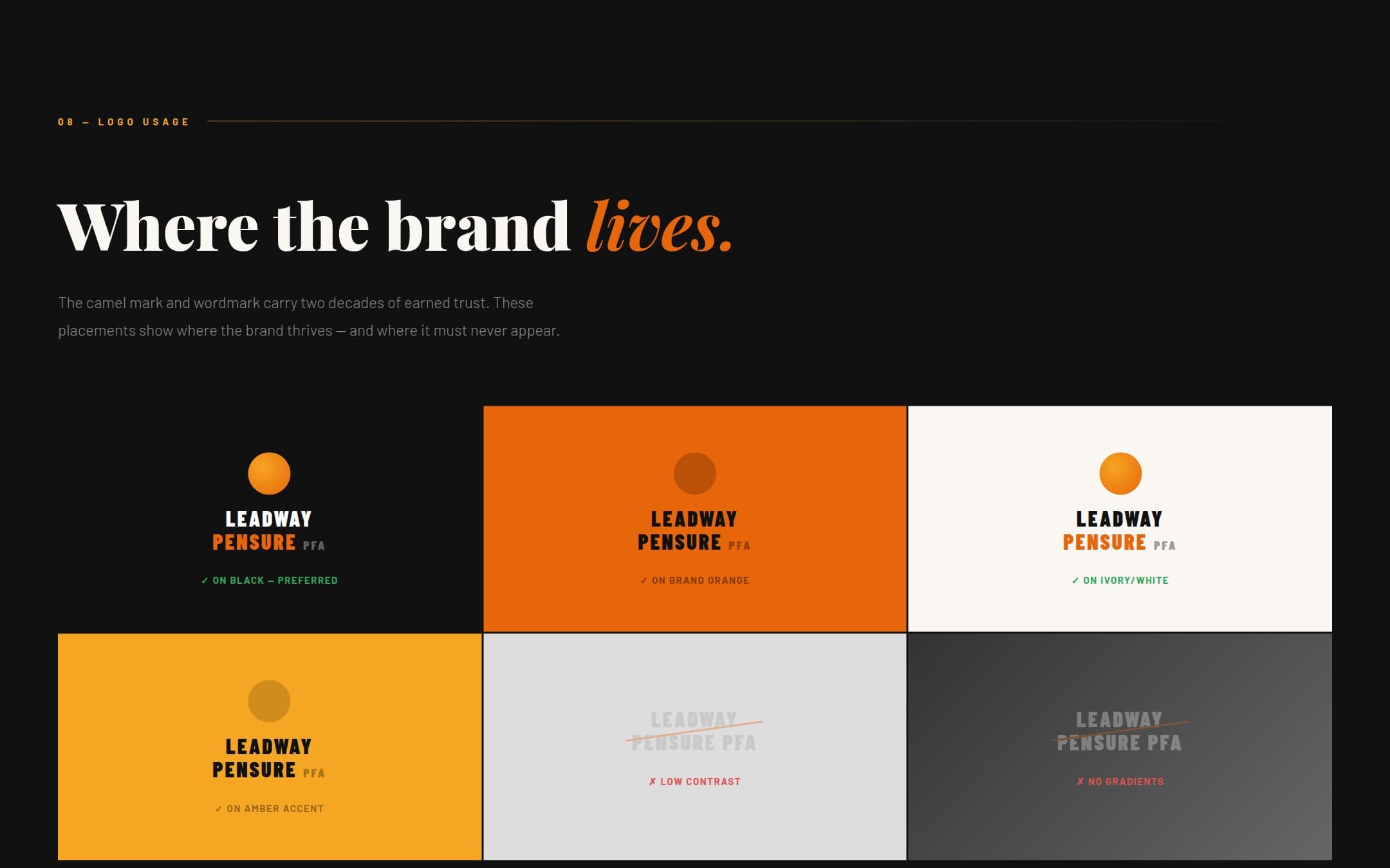 Leadway Pensure pitch: logo usage across approved and prohibited backgrounds